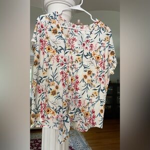 Lavis women’s floral pattern V-neck sleeve less pullover blouse size medium